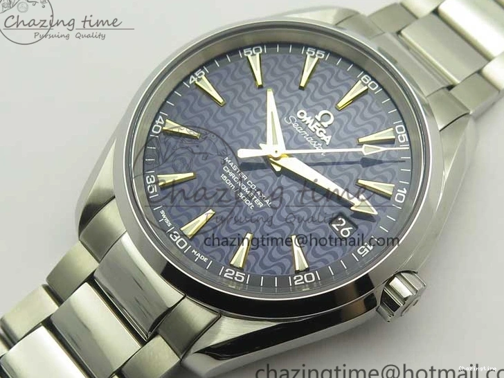 0202 Aqua Terra 150M SS VSF 1:1 Best Edition Blue Wave Textured Dial YG Hand on SS Bracelet A8500 Super Clone Sporty 8026